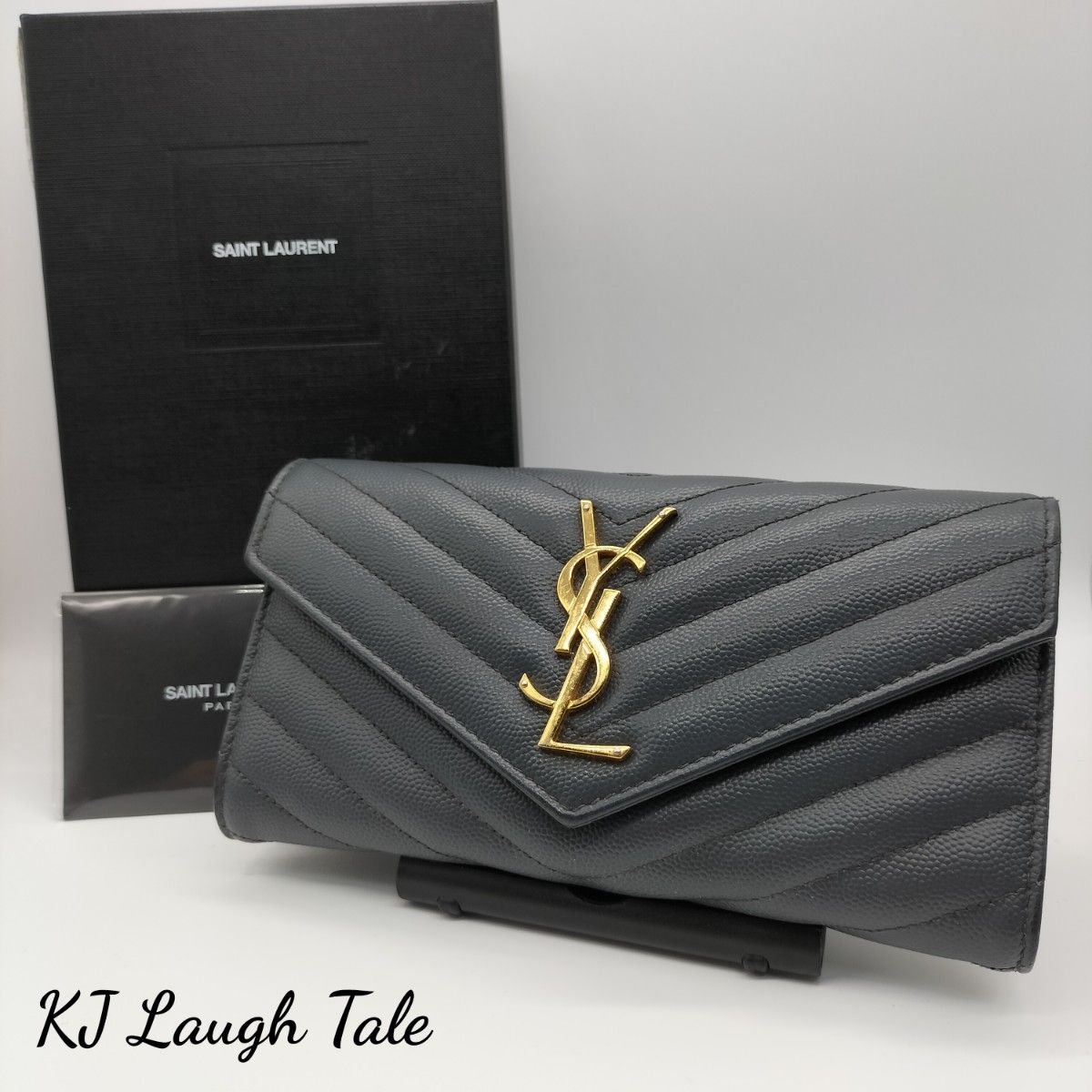 サンローランパリ YSL Vステッチ長財布 グレイ-