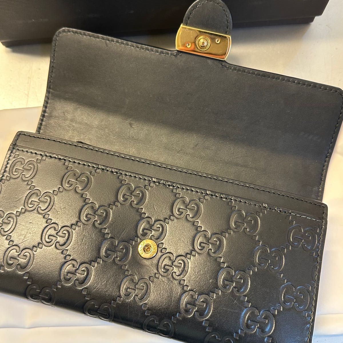 新品同様 グッチ GUCCI 財布 長財布 シマレザー インターロッキングGG