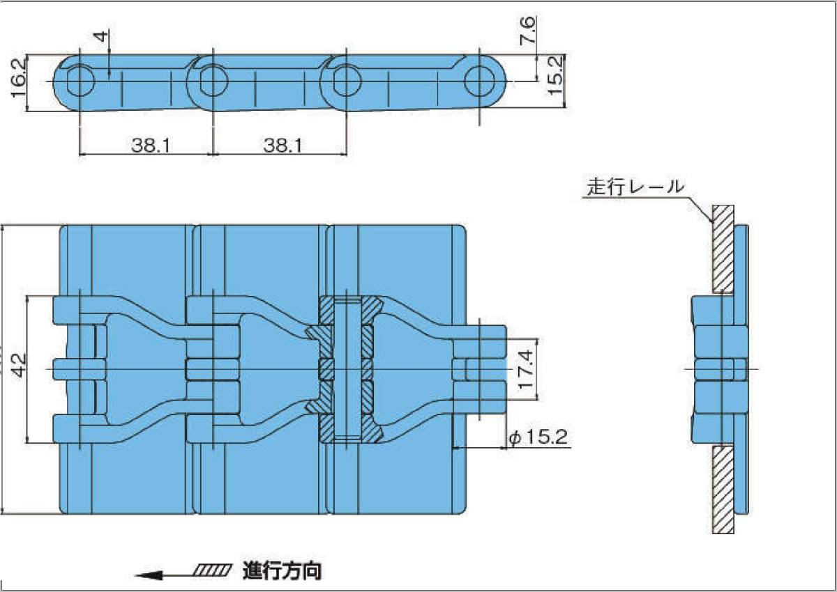 春本チェーン　プラトップチェーン TPS1143形　113個　(直線搬送用) 列数1 38.1mmヒッチ_画像3