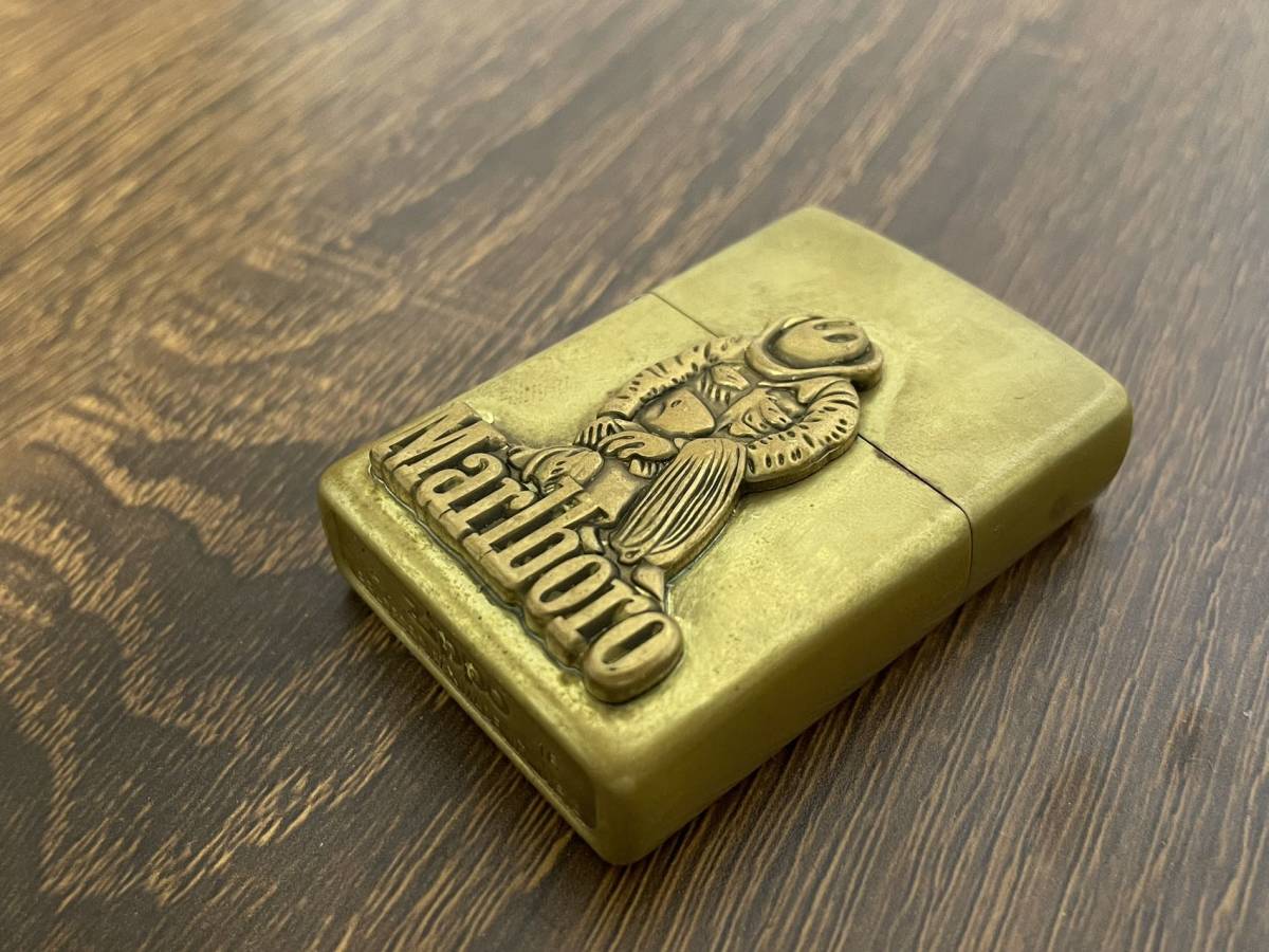 1円スタート 送料無料 Marlboro Zippoライター マールボロ ジッポー オイルライター AntiqueBrass 真鍮 中古品 実物写真_画像5