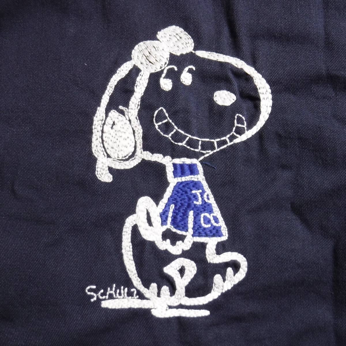 ▲ ヴィンテージ スヌーピー ピーナッツ 刺繍 コットン100％ レッドキャップ ワークシャツ REDKAP ネイビー Snoopy peanuts_画像2