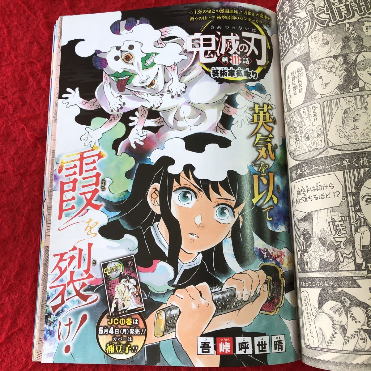 S6f-216 週刊少年ジャンプ 2018年6月11日号 2018年6月11日 発売 集英社 雑誌 漫画 ワンピース 尾田栄一郎 鬼滅の刃 吾峠呼世晴 付録付き_画像6