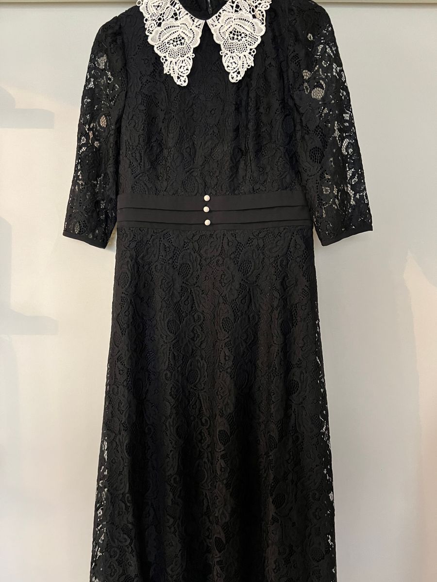 Leja】【LEJA】レースビッグカラー花柄刺繍ウエストマークロングフレ