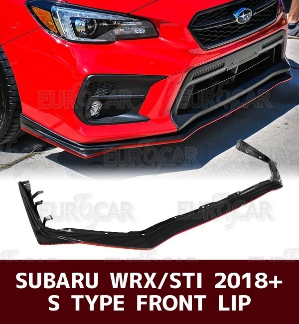 スバル WRX STI VA系 後期 セダン フロント リップ スポイラー ABS材質 艶あり黒+ライン 塗装 STI型 2018+ FL-50821_画像1