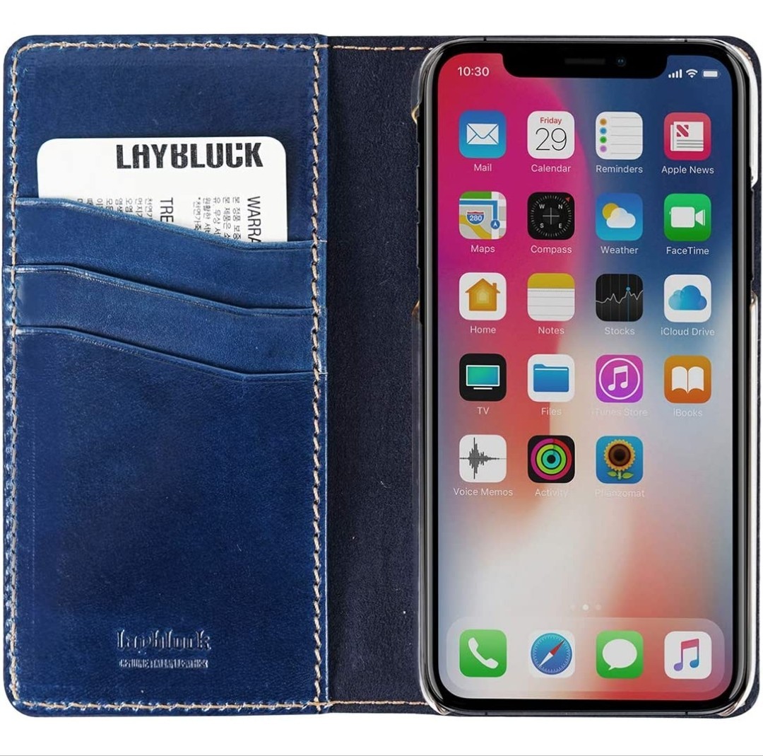 506h0213 LAYBLOCK iPhone XS Max ケース 手帳型 本革 Tuscany Belly ネイビー(レイブロック トスカニーベリー_画像3