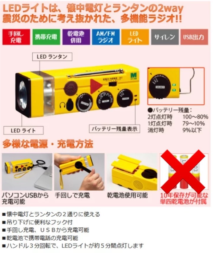 送料無料h47125 ミドリ安全 防災用品 多機能ラジオライト 震災ヘルプ2 美品 地震 災害 アウトドア_画像3