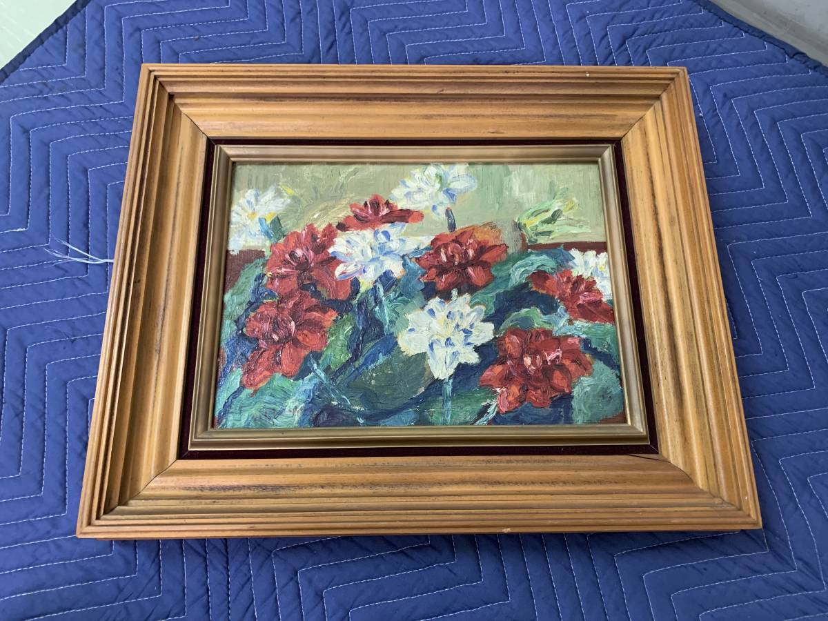 □□花の絵 額付き 油絵 作者不明 アンティーク 日本画□□ の商品詳細