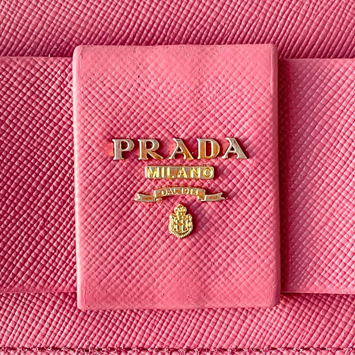 極美品 PRADA プラダ 長財布 ピンク リボン サフィアーノ レザー-