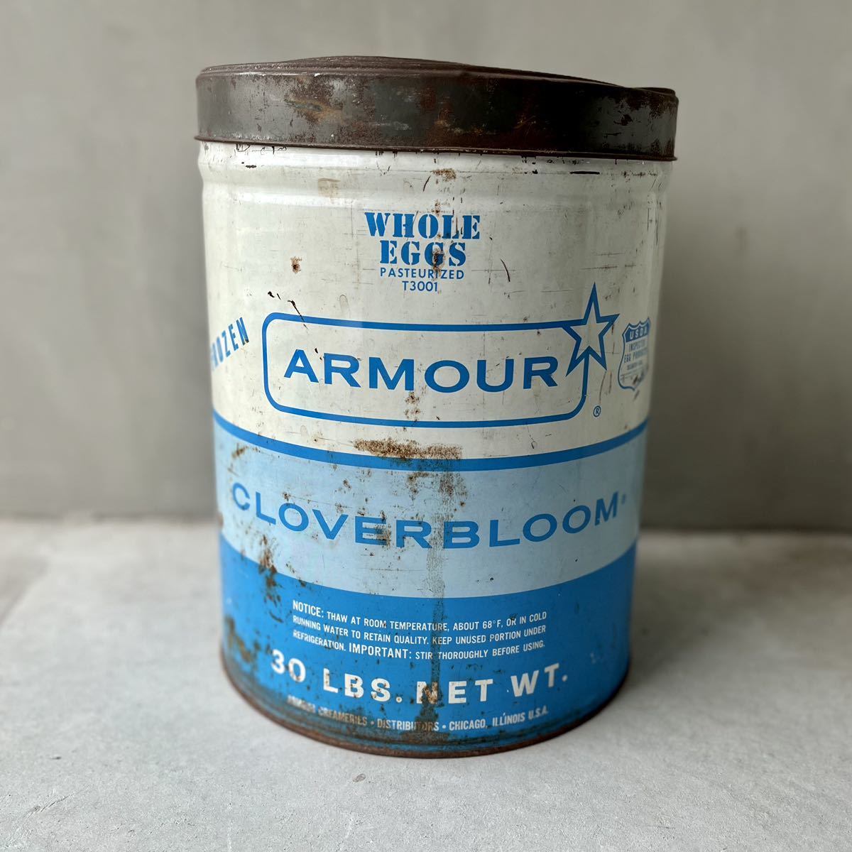 【USA vintage】ARMOUR CLOVERBLOOM アーマー　クローバーブルーム　ティン缶　30ポンド フローズンエッグ 缶　アメリカ　ビンテージ_画像1