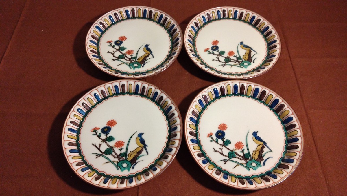 最高品質の最高品質の古伊万里 伊万里 銘々皿 豆皿 染付 金彩 鳥の図 華の図 菓子皿 １０客 陶芸 