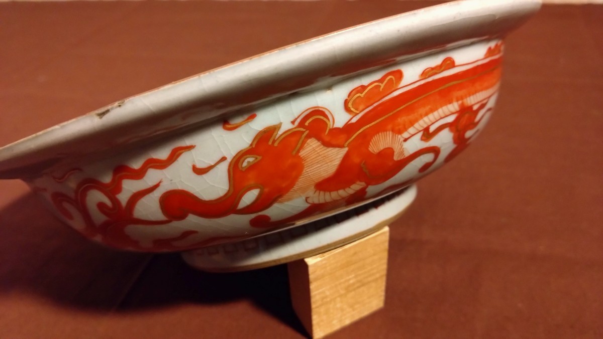古九谷 九谷焼 赤絵 獅子の図 飯田屋 宮本窯 台鉢 菓子皿 アンティーク