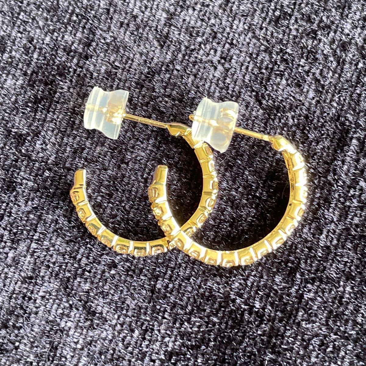 天然ダイヤモンドピアス フープスタイル 計1.00ct K18YG 鑑別付 両耳