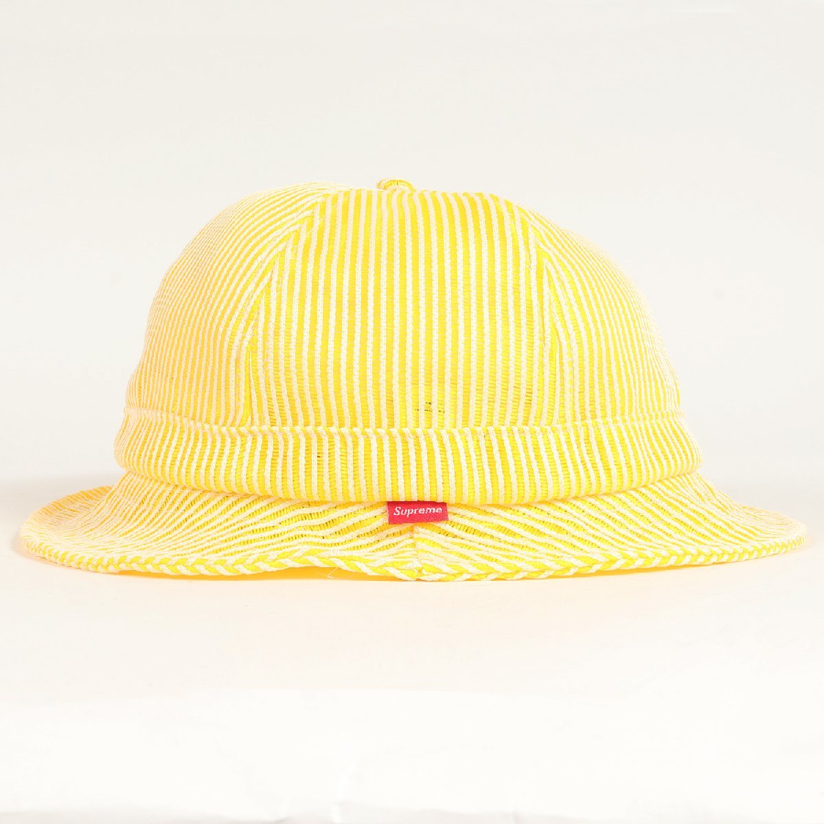 美品 Supreme シュプリーム ハット サイズ:M/L 22SS ストライプ メッシュ ベルハット Stripe Mesh Bell Hat イエロー ホワイト 帽子_画像3