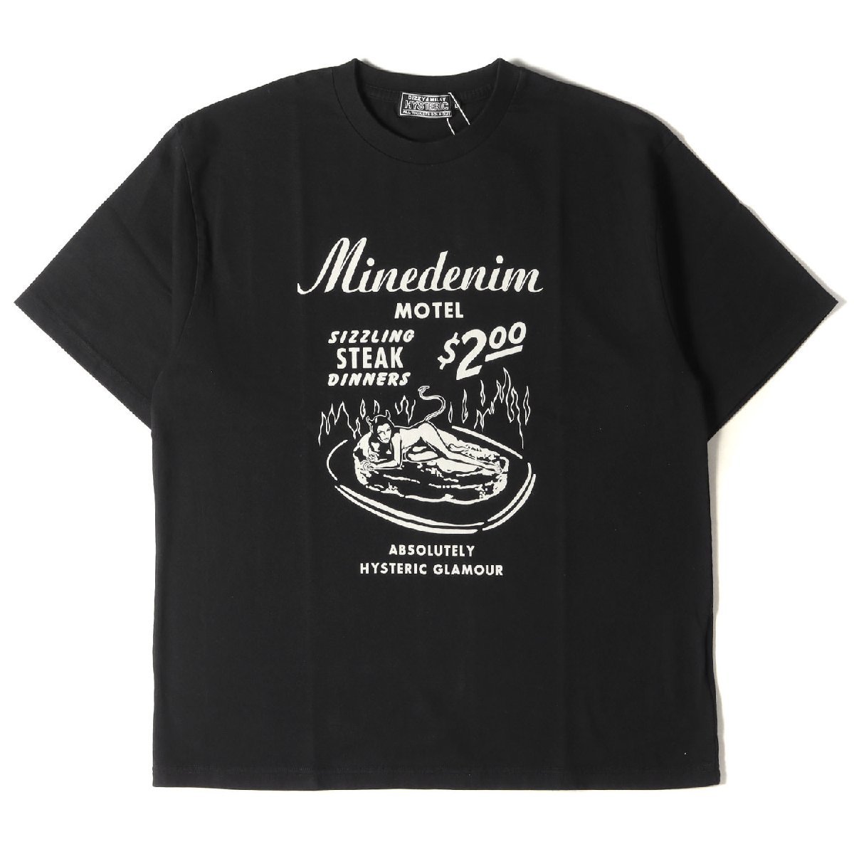 HYSTERIC GLAMOUR ヒステリックグラマー Tシャツ サイズ:L MINEDENIM マインデニム ロゴ デビル ガール プリント Tシャツ 22AW ブラック