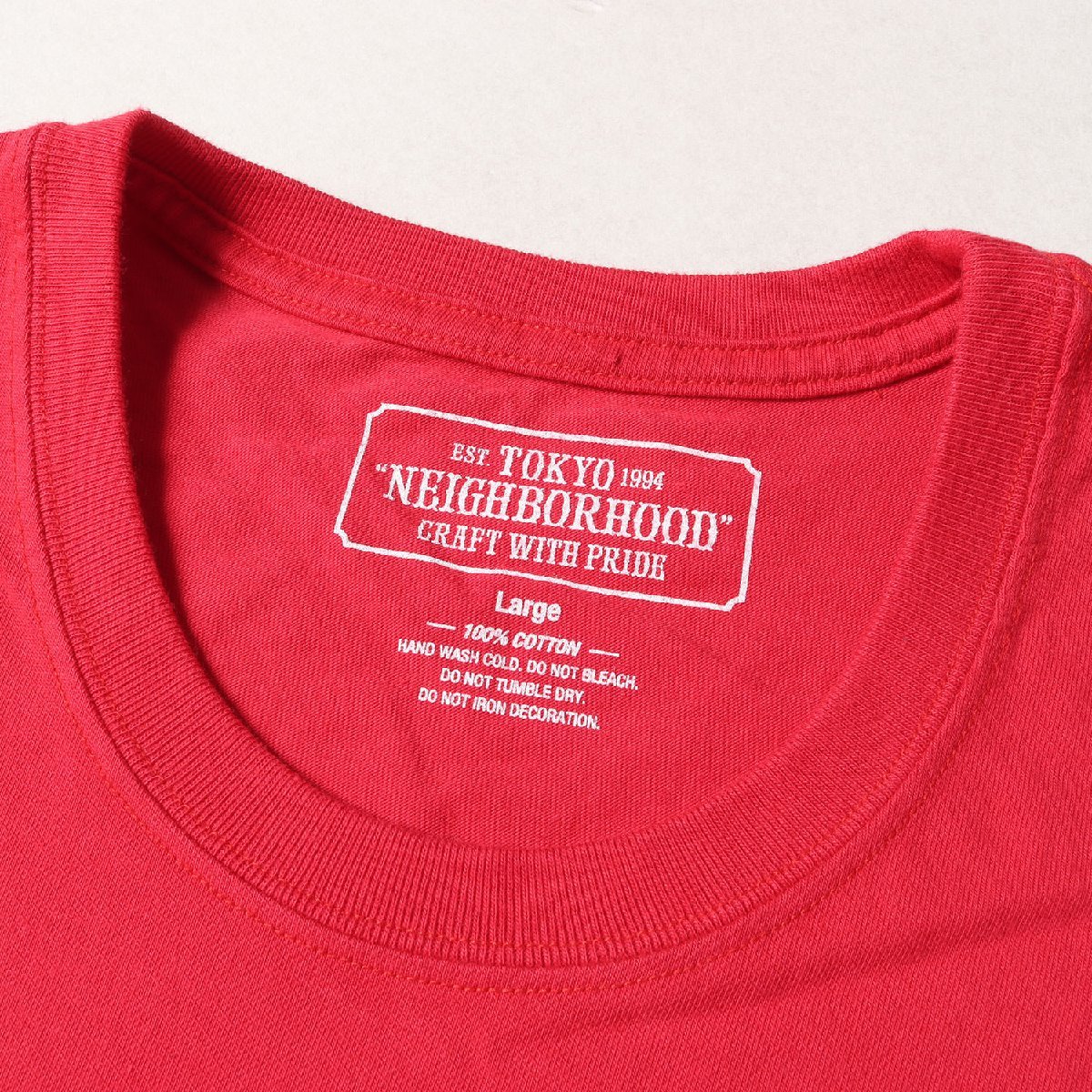 美品 NEIGHBORHOOD ネイバーフッド Tシャツ サイズ:L ブランドロゴ クルーネック レッド 赤 トップス カットソー 半袖 シンプル_画像3