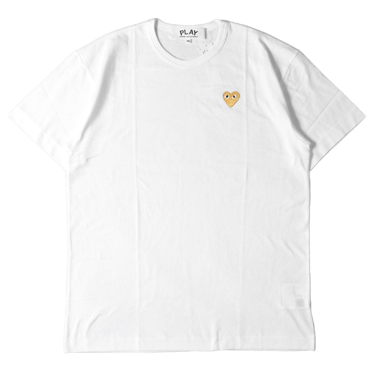 COMME des GARCONS コムデギャルソン Tシャツ サイズ:XXL ゴールド ハート ワッペン AZ-T216 AD2020 PLAY ホワイト トップス カットソー