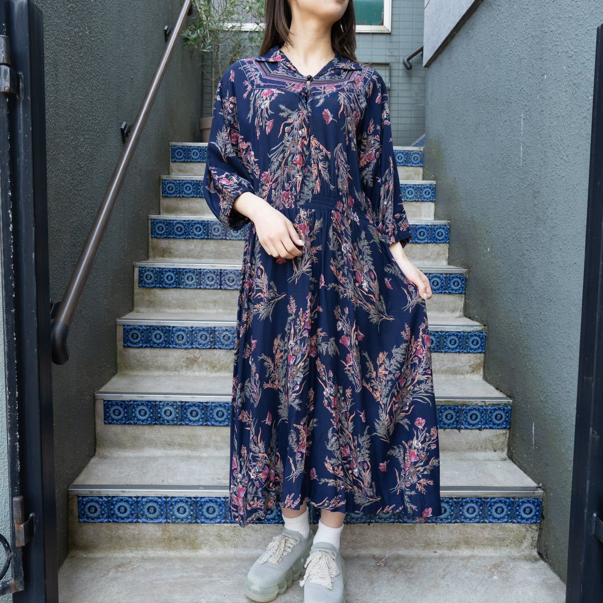 USA VINTAGE FLOWER PATTERNED DESIGN ONE PIECE/アメリカ古着花柄