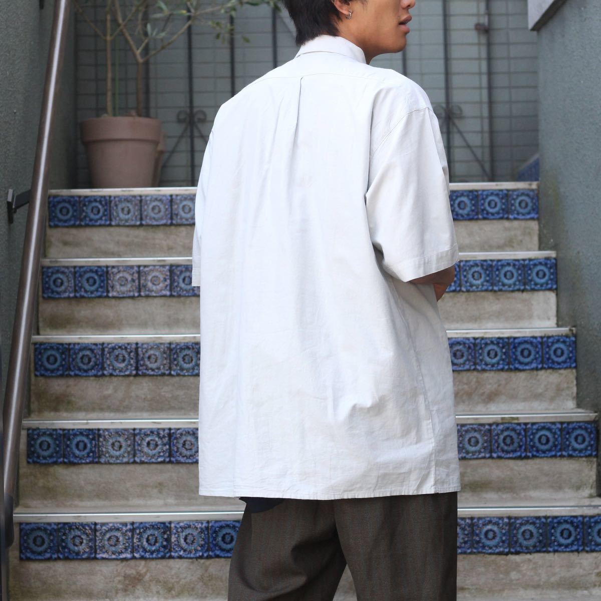EU VINTAGE METAL BUTTON EMBROIDERY DESIGN HALF SLEEVE TYROLEAN SHIRT/ヨーロッパ古着メタルボタン刺繍デザイン半袖チロリアンシャツ