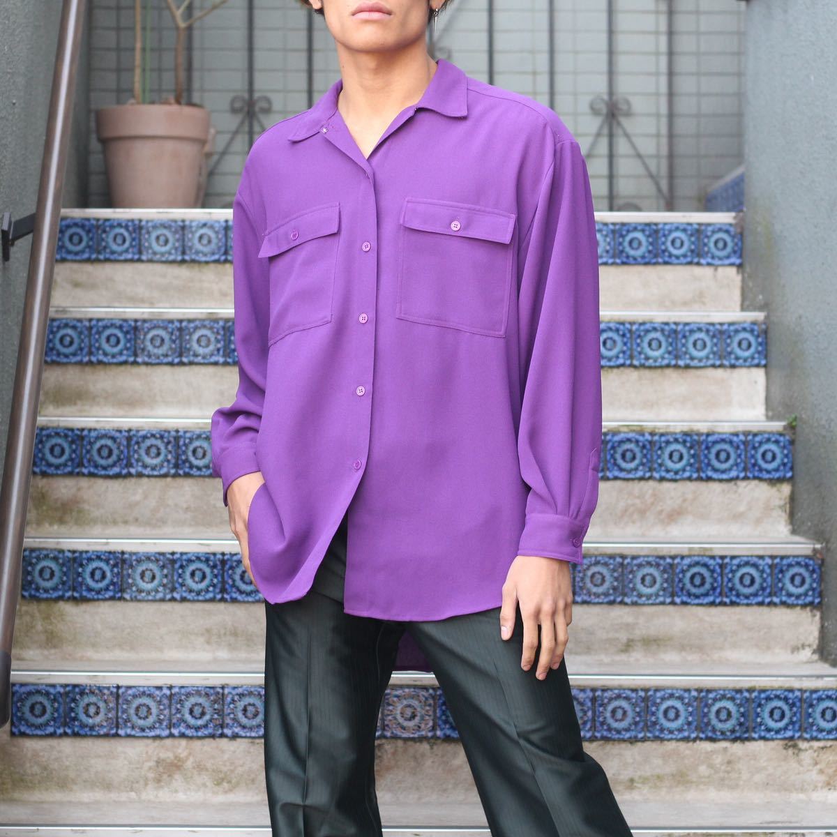 USA VINTAGE PURPLE COLOR OPEN COLLAR DESIGN SHIRT/アメリカ古着