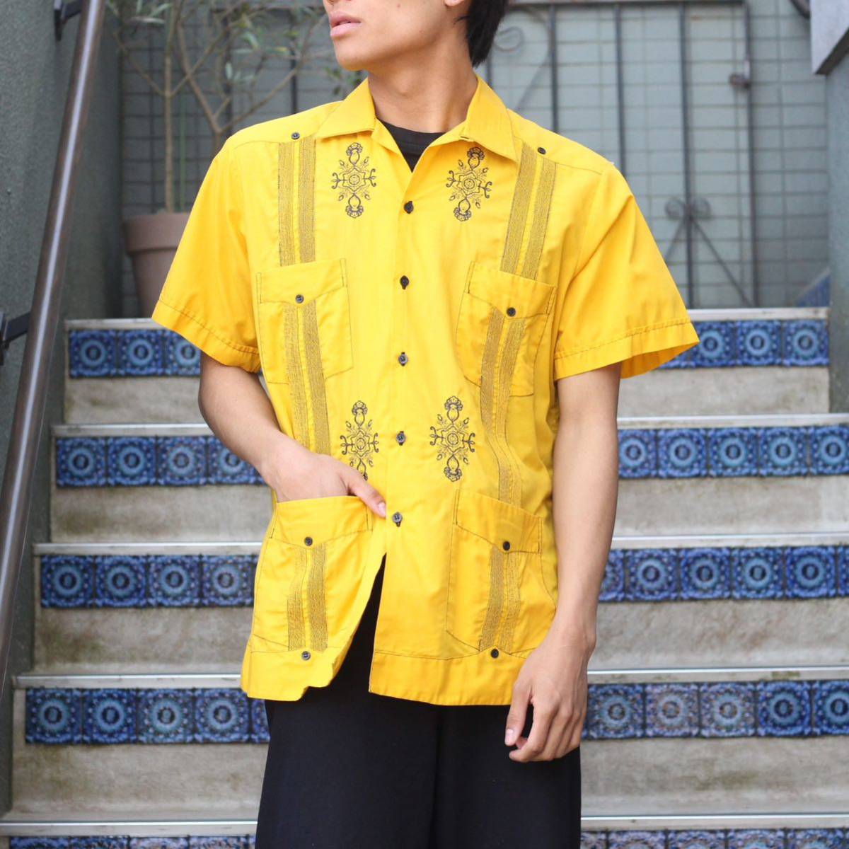 80's USA VINTAGE guayabera yucateca EMBROIDERY DEISIGN CUBA SHIRT/80年代アメリカ古着刺繍デザインキューバシャツ