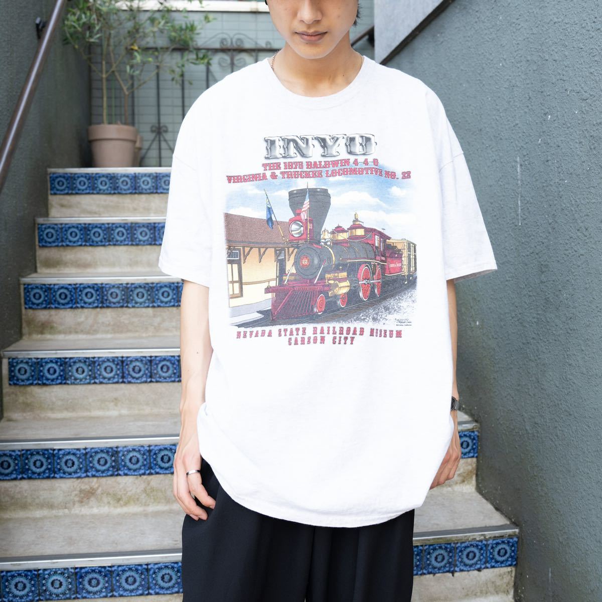 独特の素材 VINTAGE USA TRAIN SHIRT/アメリカ古着汽車プリント