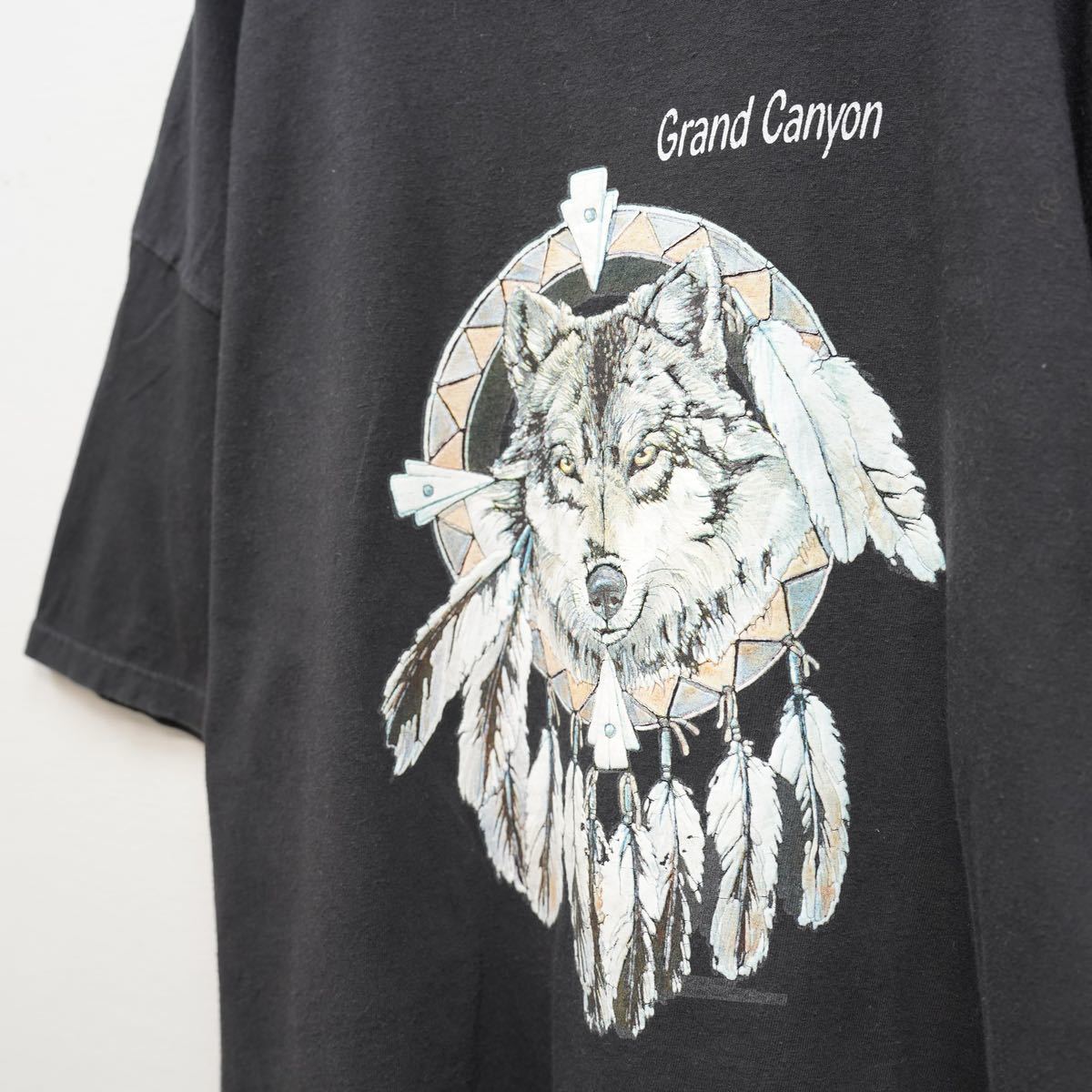 USA VINTAGE INDIAN WOLF PRINT DESIGN T SHIRT/アメリカ古着インディアンオオカミプリントデザインTシャツ