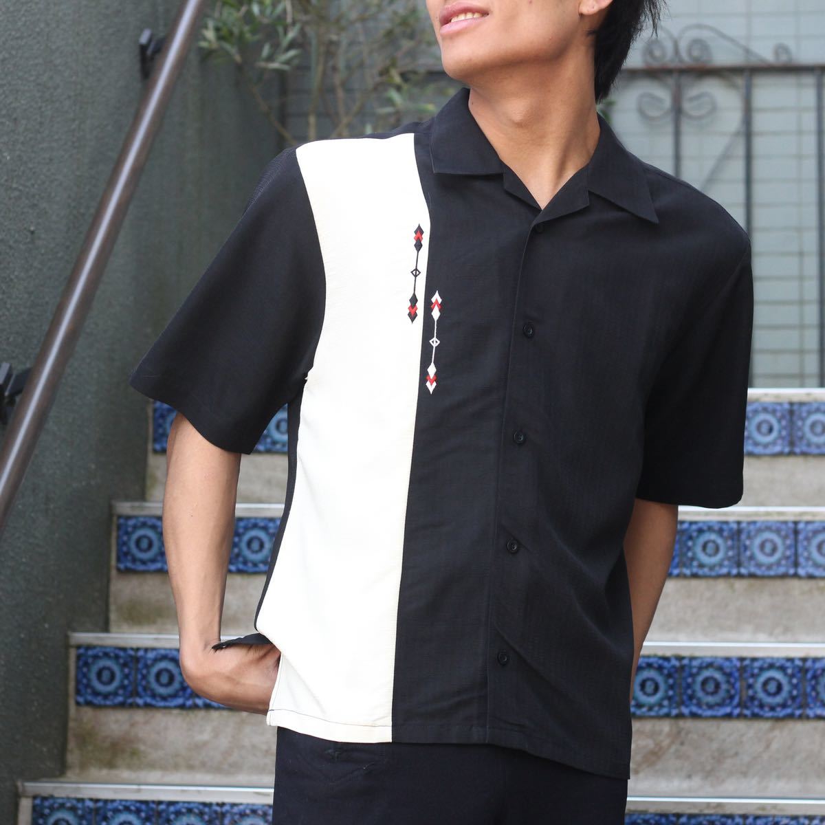 USA VINTAGE CUBAVERA EMBROIDERY DESIGN OPEN COLLAR SHIRT/アメリカ