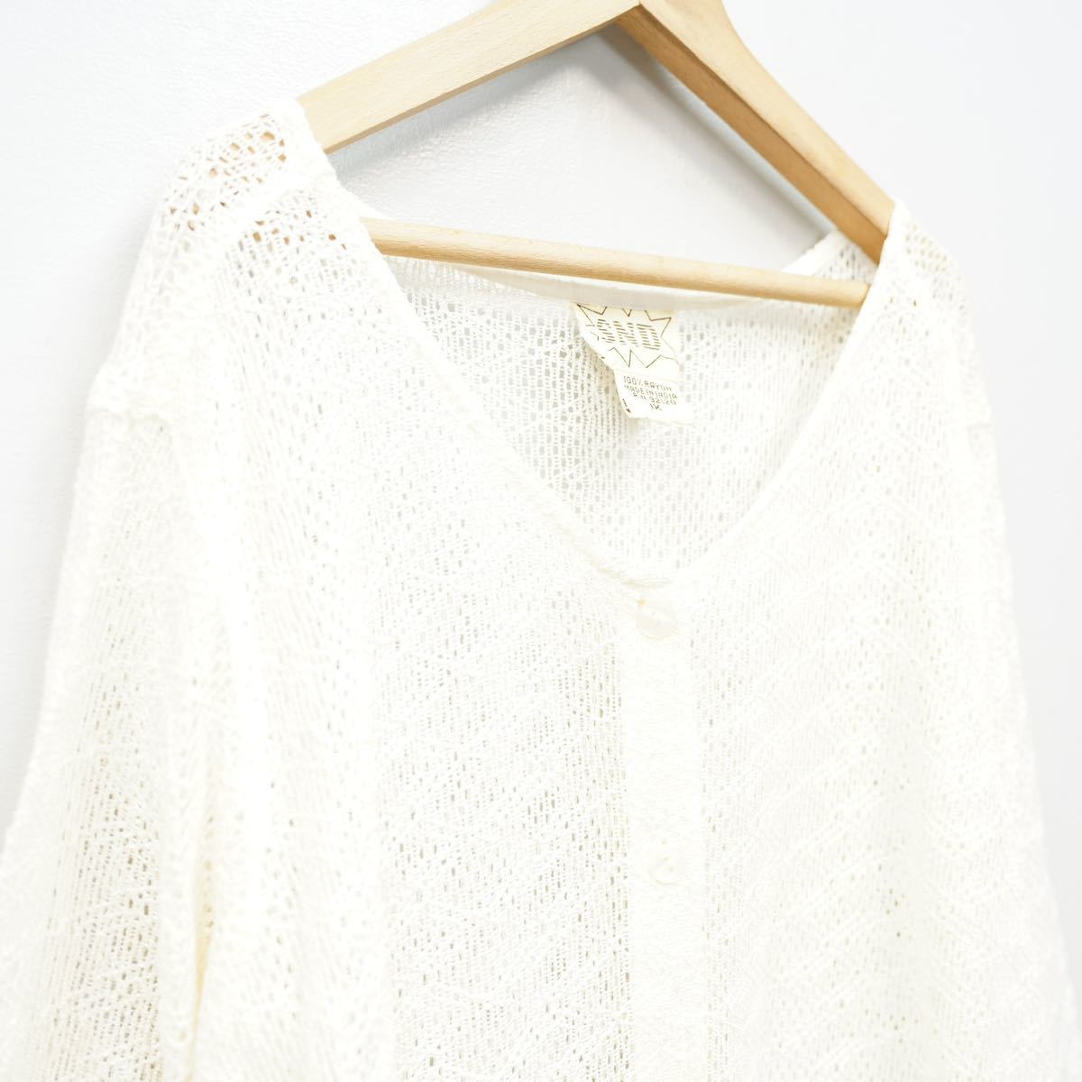 USA VINTAGE CROCHET DESIGN SUMMER KNIT LONG CARDIGAN/アメリカ古着鍵編みデザインサマーニットロングカーディガン_画像6