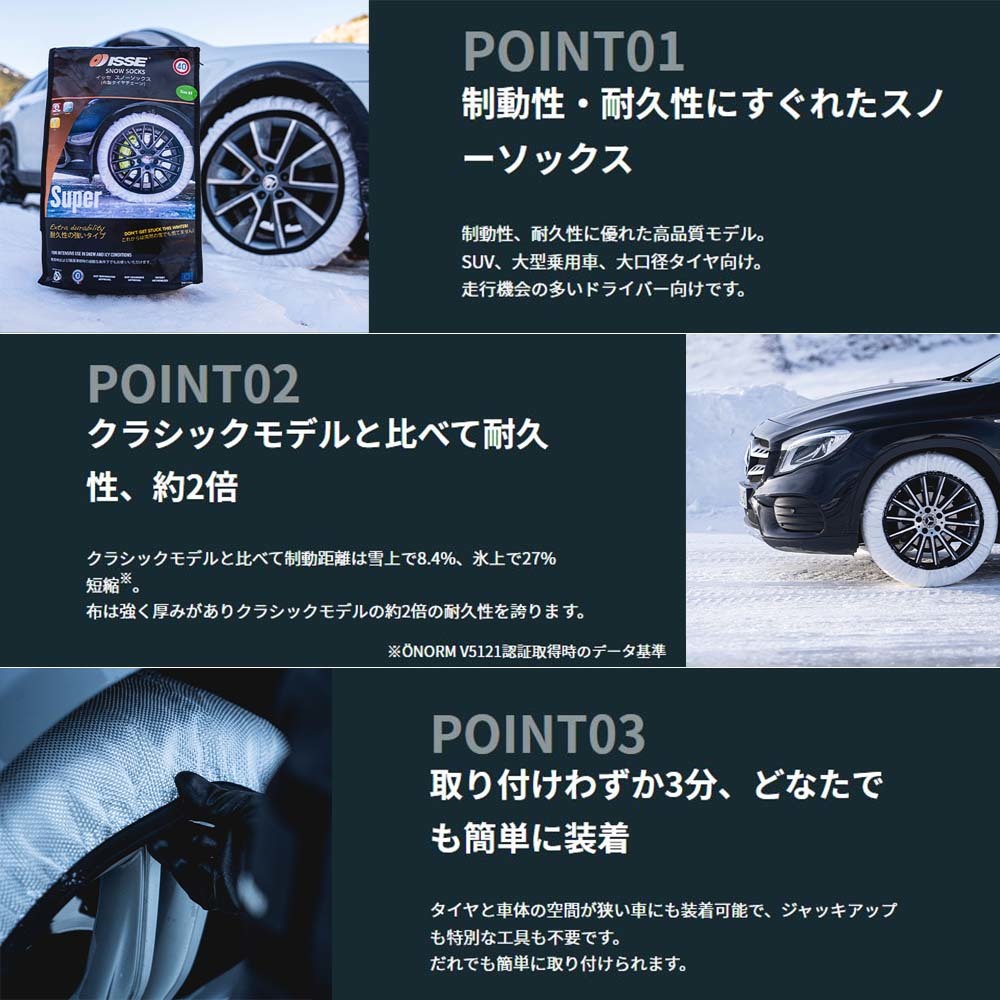 タイヤ チェーン スノーソックス スーパーモデル 軽量 付けやすい サイズ ６６ 布チェーン ＢＭＷ等 ISSE イッセ 18インチ 225/40R18