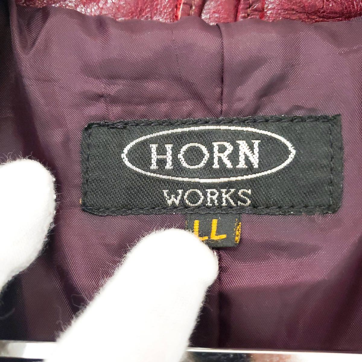 HORN WORKS ワインレッド 内ポケット付 テーラード レザージャケット ホーンワークス LL ワインレッド 本革 革ジャン メンズ レディースの画像2