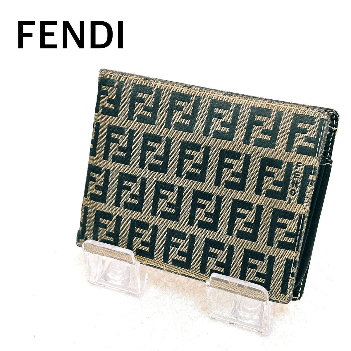 FENDI ズッカ ズッキーノ柄 キャンバス×レザー イタリア製 二つ折り財布 フェンディ キャンバス×レザー_画像1