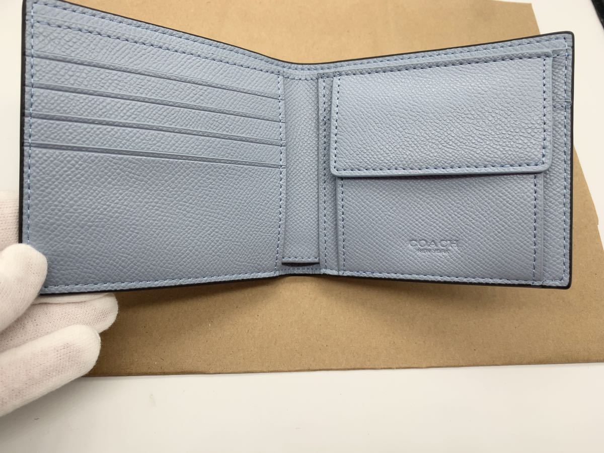 COACH 二つ折り財布 CJ883 ブルー アウトレット品 箱、紙袋付 | www
