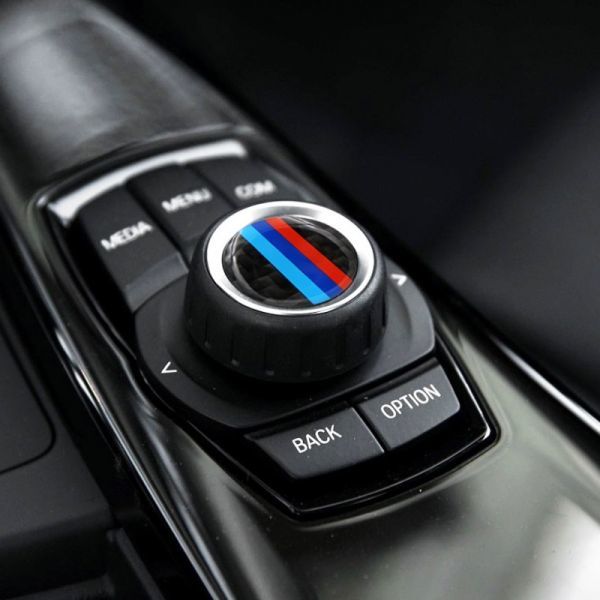 BMW iDrive コントローラー カーボンステッカー Mカラー 29mmサイズ カバーマルチメディア ボタン エンブレム_画像1