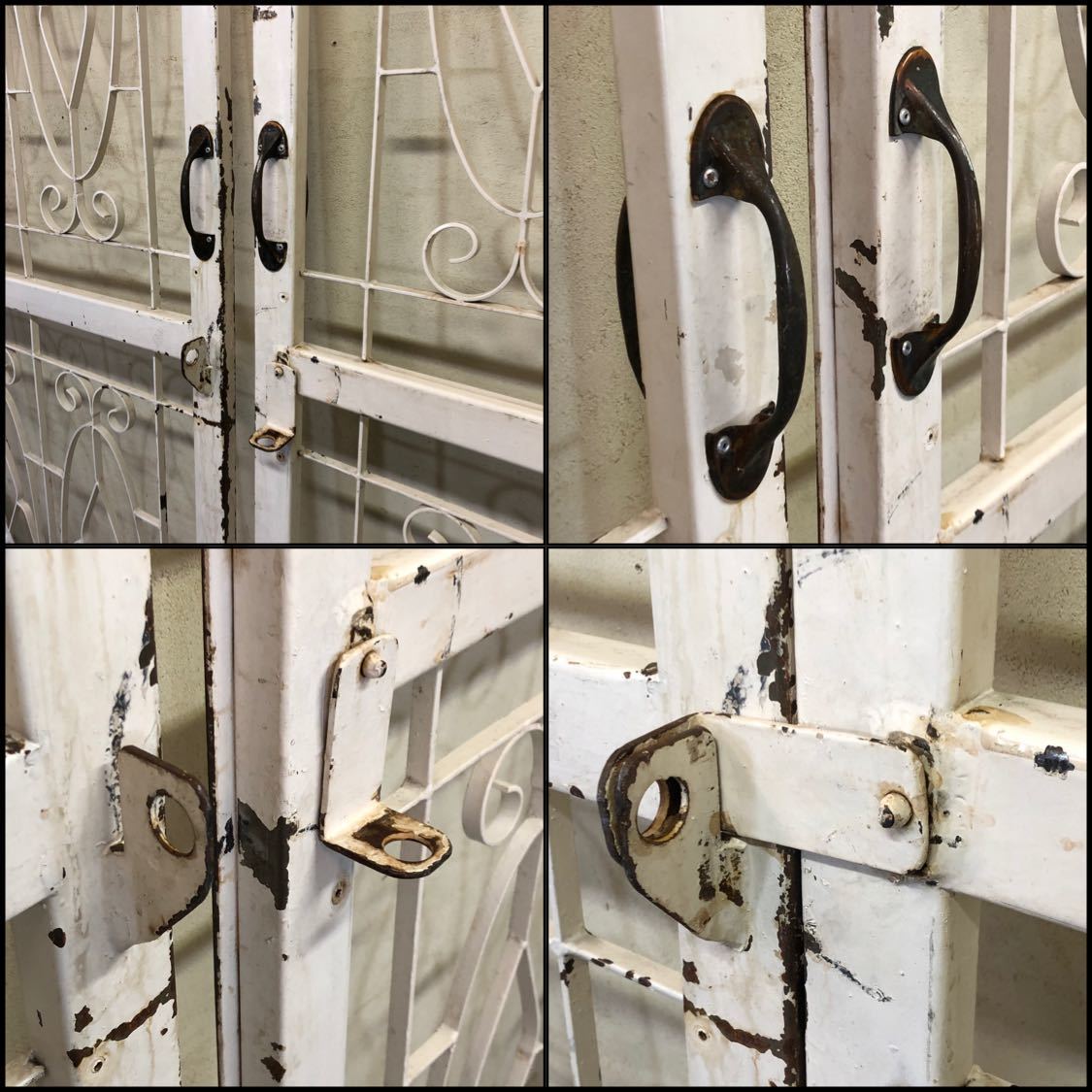 V-110 W158×H206 old iron made. both opening door 2 sheets set fittings double doors fence antique door in dust real divider partition ftg