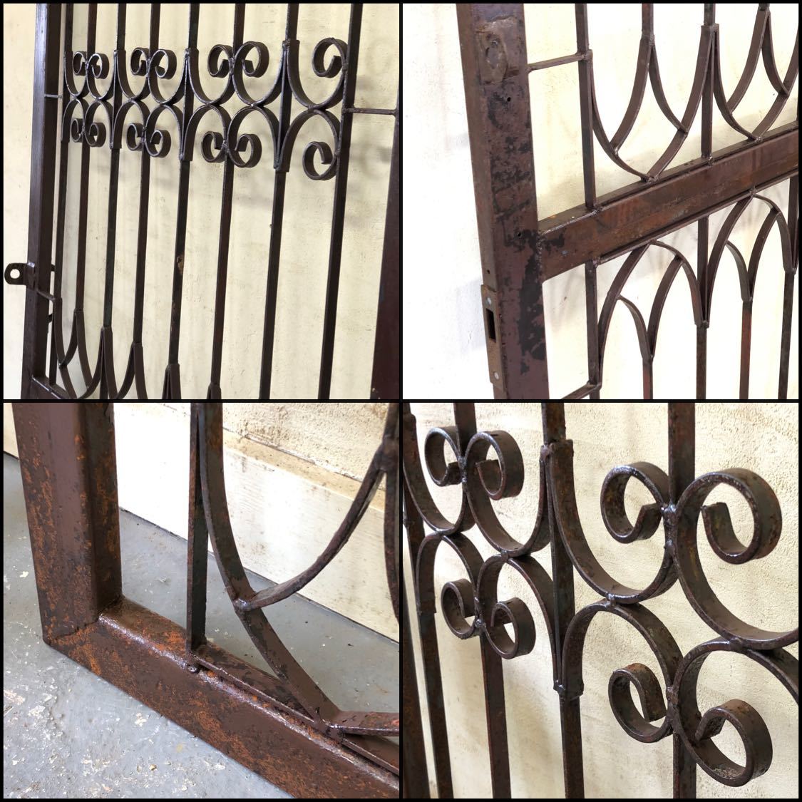 V-114=W83×H203 old iron made. one-side . door fittings fence antique door in dust real Vintage divider partition ftg