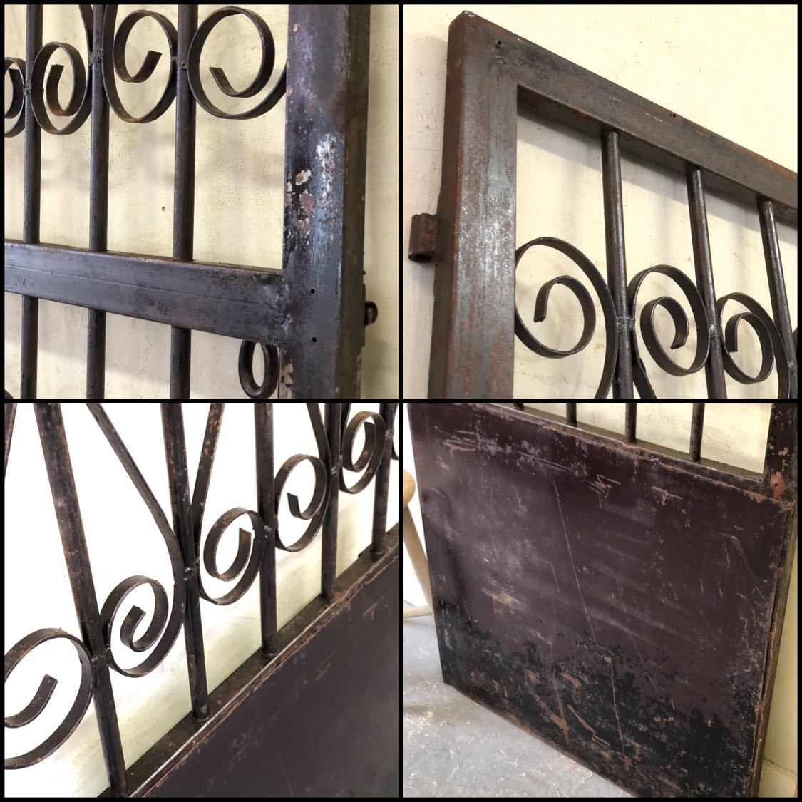 V-116=W78×H198 old iron made. one-side . door fittings fence antique door in dust real Vintage divider partition ftg