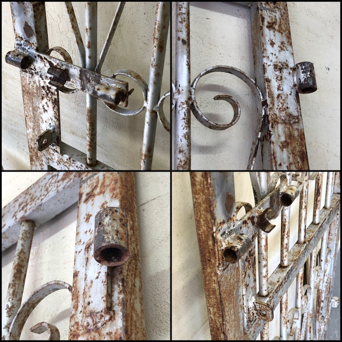 V-121=W69×H198 old iron made. one-side . door fittings fence antique door in dust real Vintage divider partition ftg