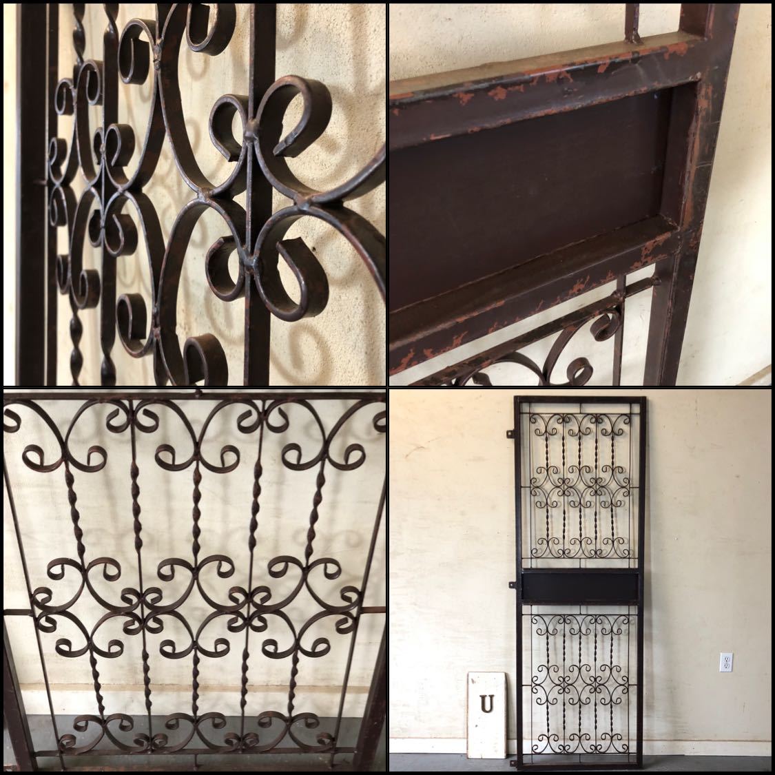 V-131=W69×H201 old iron made. one-side . door fittings fence antique door gate gate Vintage divider partition crime prevention ftg