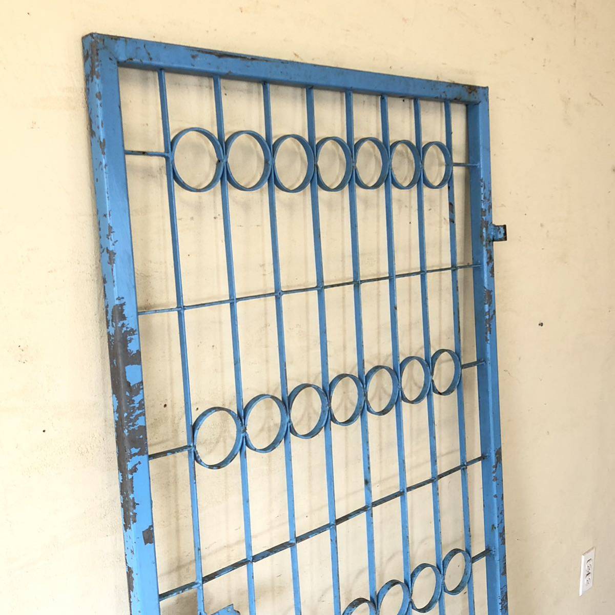 V-124=W79×H175 old iron made. one-side . door fittings fence antique door in dust real Vintage divider partition ftg