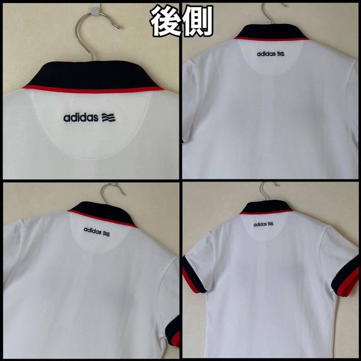 超美品 adidas(アディダス)テーラーメイド レディース ゴルフ シャツ S(T154-162cm)使用２回 ホワイト ネイビー 半袖 スポーツ ストレッチ_後側