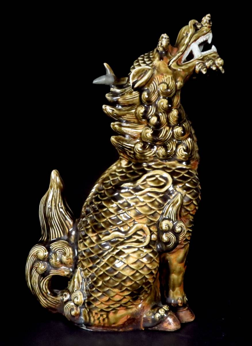 SAKURAYA時代ある大型造形作品鍋島潘窯 褐釉麒麟置物一角獣 細密
