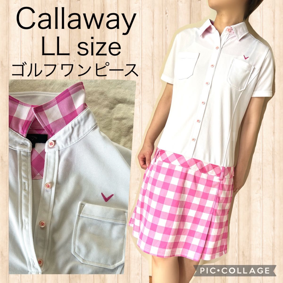 キャロウェイ ゴルフウェア ギンガムチェック切替 L Lサイズ ピンク