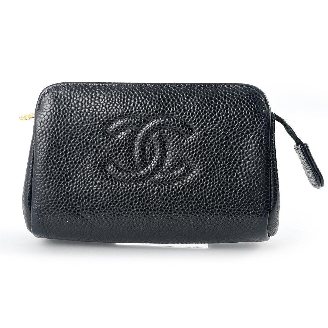 【ロゴが可愛い♡】シャネル CHANEL ポーチ キャビアスキン シャネル CHANEL ポーチ ココマーク キャビアスキン 黒 ブラック