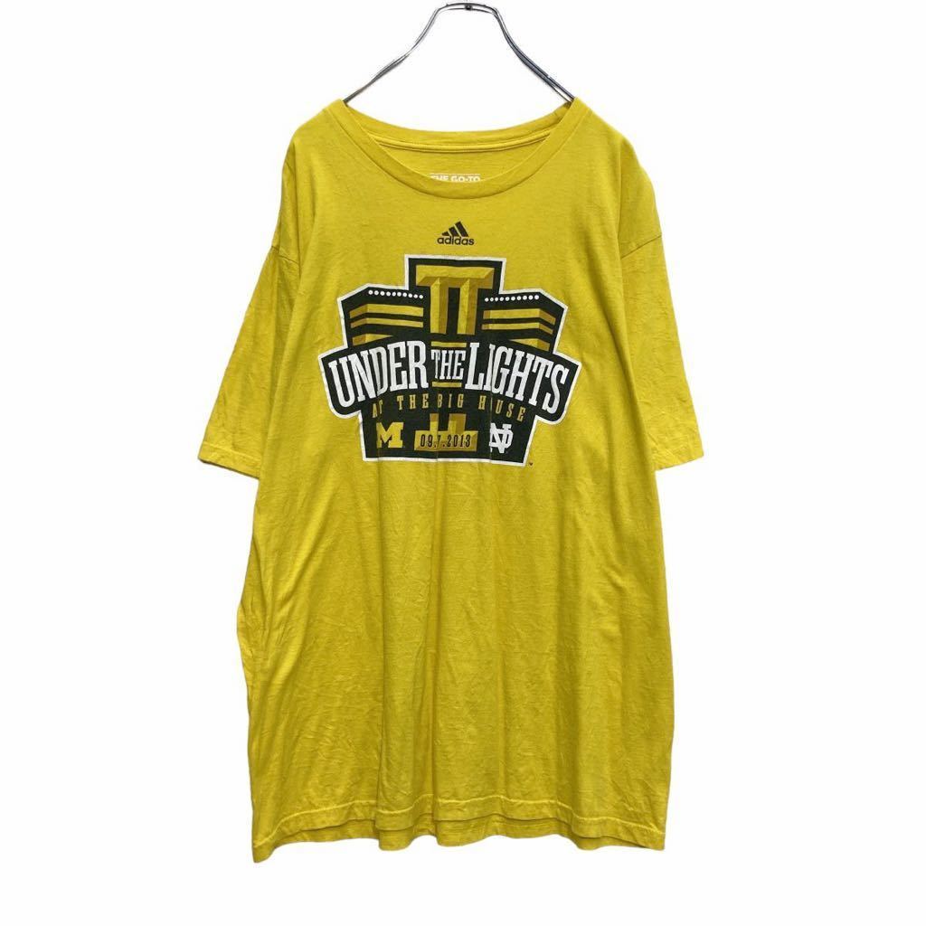 adidas 半袖 プリント Tシャツ XL イエロー アディダス フットボール ミシガンvsノートルダム戦 スポーツ 古着卸 アメリカ仕入 a505-7110_画像1