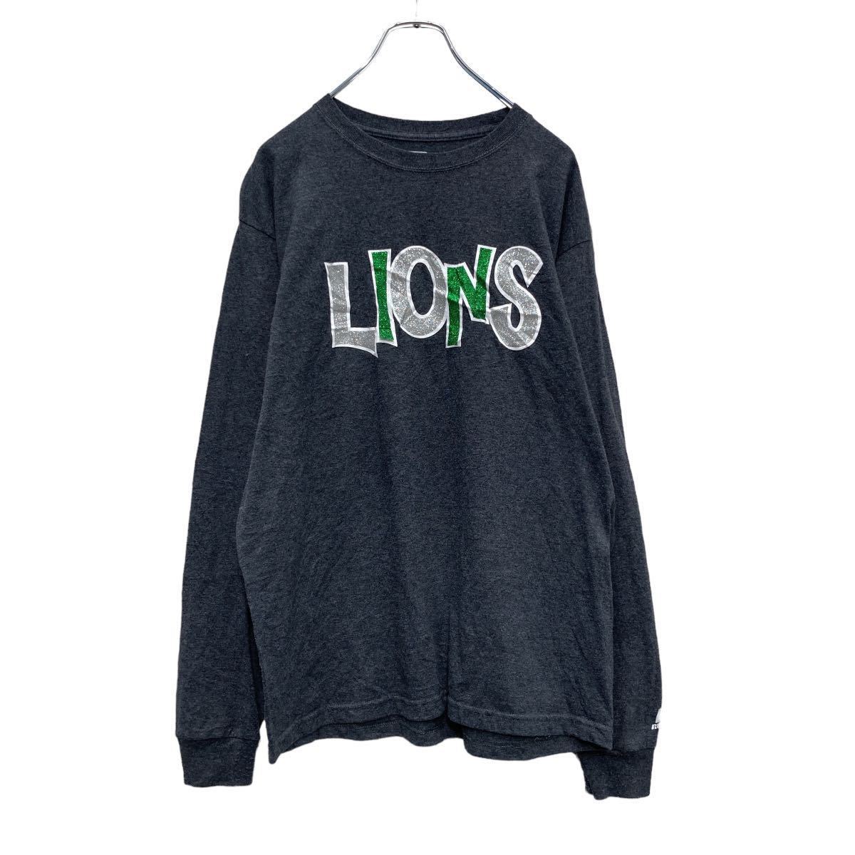 RUSSELL 長袖 プリント Tシャツ M グレー ラメ LIONS ラッセル ロンT 古着卸 アメリカ仕入 a506-5064_画像1