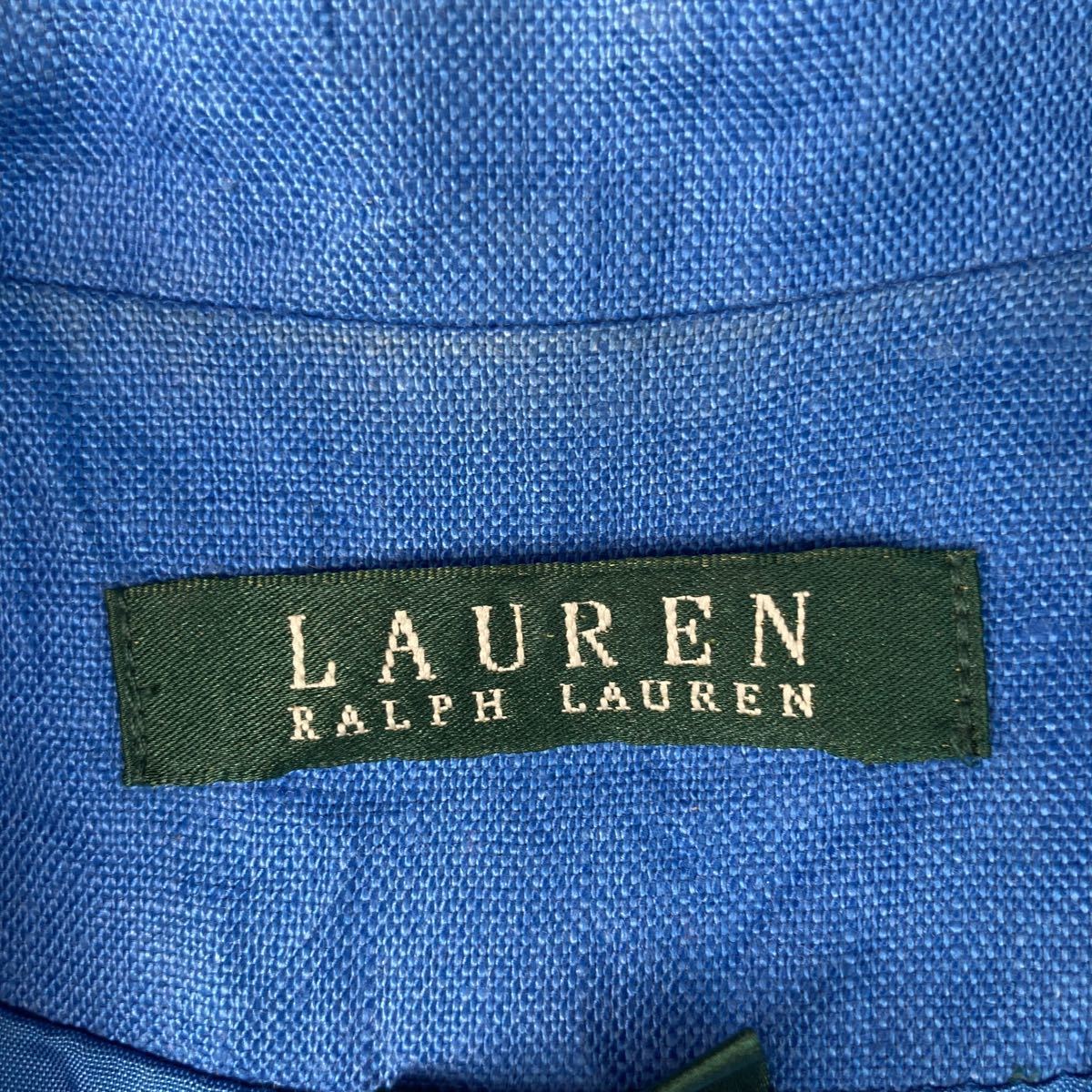 LAUREN Ralph Lauren リネン テーラードジャケット 10 Lサイズ ラルフローレン ウィメンズ ブルー 古着卸 アメリカ仕入 a506-5176_画像8