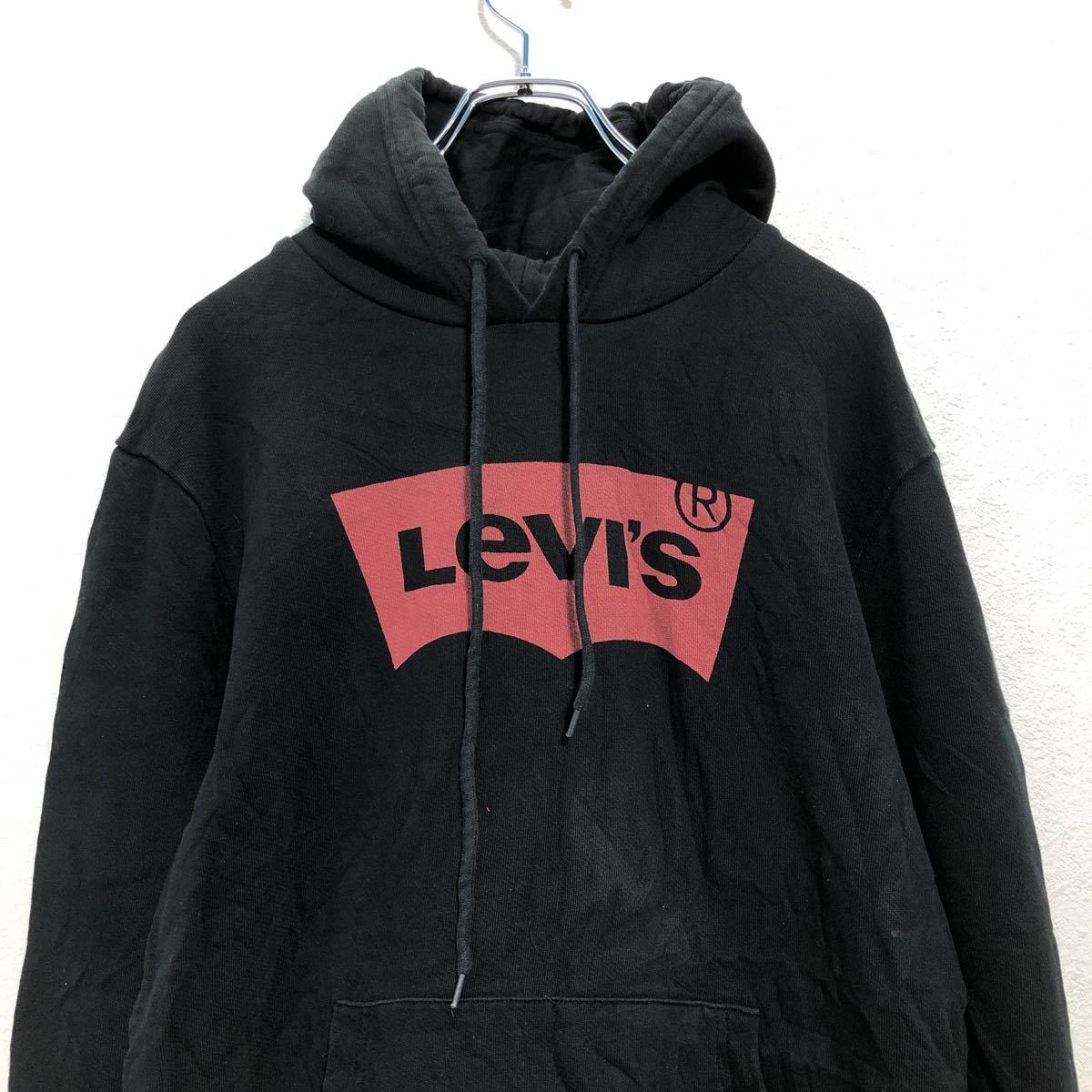 Levi's プリント スウェットトレーナー S ブラック レッド リーバイス フーディ ポケット 古着卸 アメリカ仕入 a506-5325_画像2