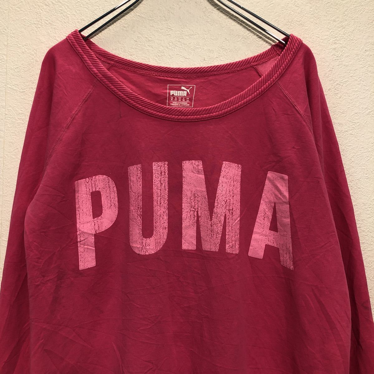 PUMA プリント スウェットトレーナー ウィメンズ M ピンク プーマ ロゴ ラウンドネック 古着卸 アメリカ仕入 a506-5918_画像2