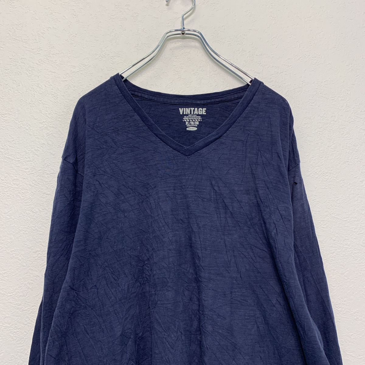 vintage Ｖネック 長袖 Tシャツ XL ネイビー ビンテージ ビッグサイズ 古着卸 アメリカ仕入 a506-6365_画像2