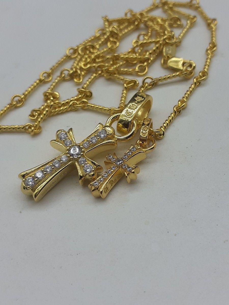 シルバー925 2連 ベビーファット クロスネックレス41センチ22k シルバー925 2連 ベビーファット クロスネックレス41センチ22k